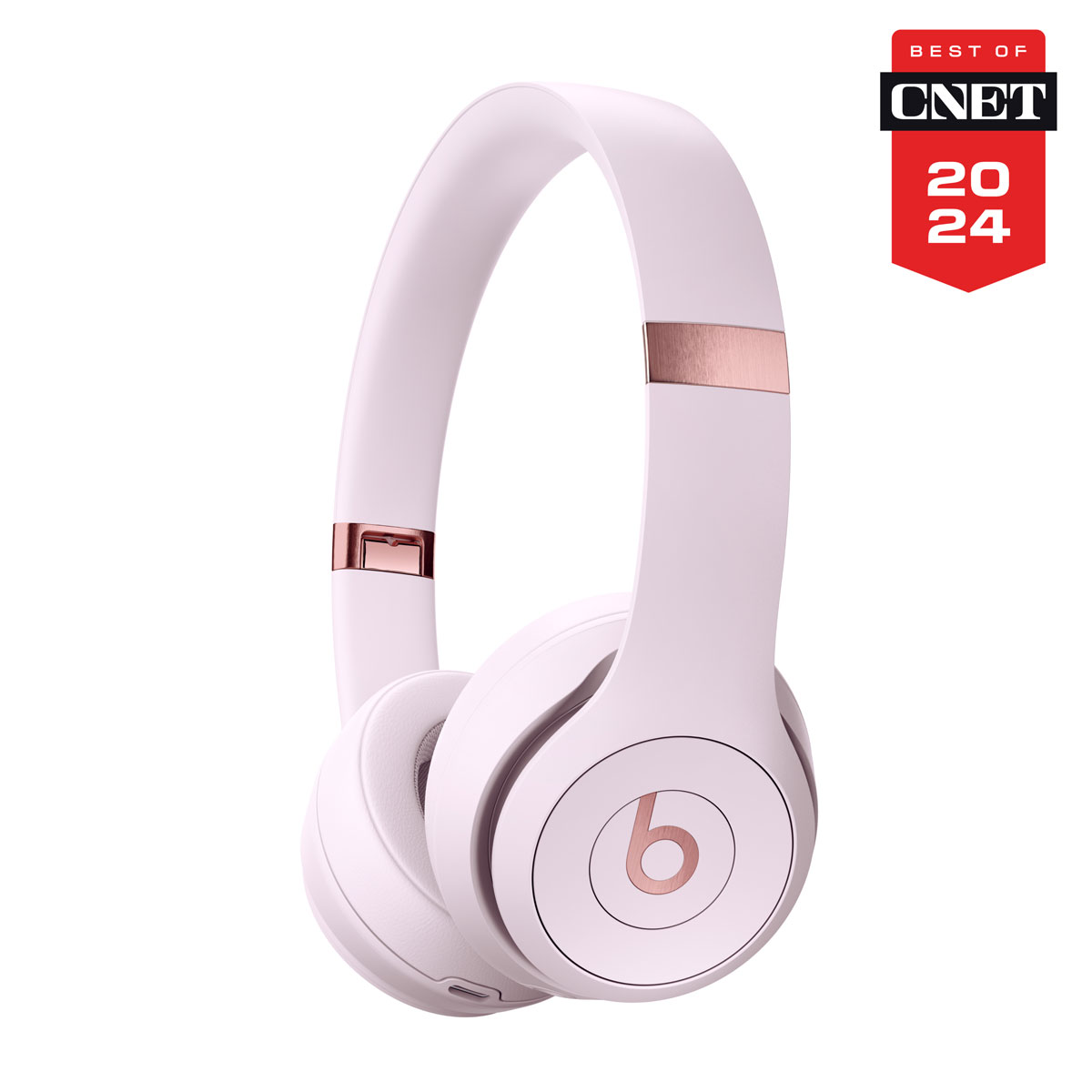 Beats Solo 4 headphones in Cloud Pink with Best of CNET 2024 badge.